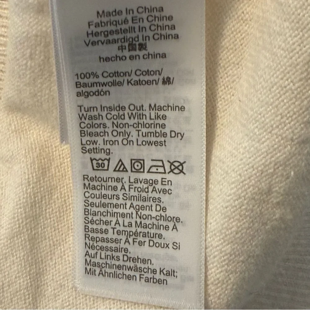 J. Crew Ivory Cotton Ruffle Rhinestone Sweater Size Large